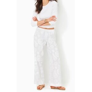Lilly Pulitzer Women  XL White 100%Linen Palazzo Pants Shell Resort Beach Summer